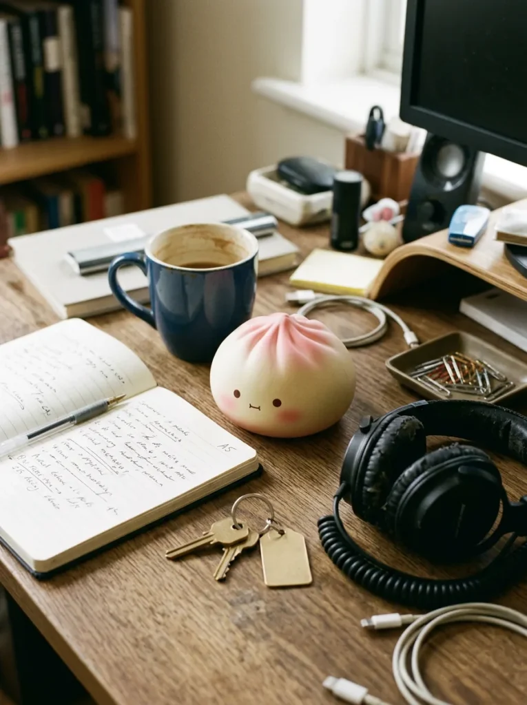 Mini Dumpling Squishy Mystery Set on the desk