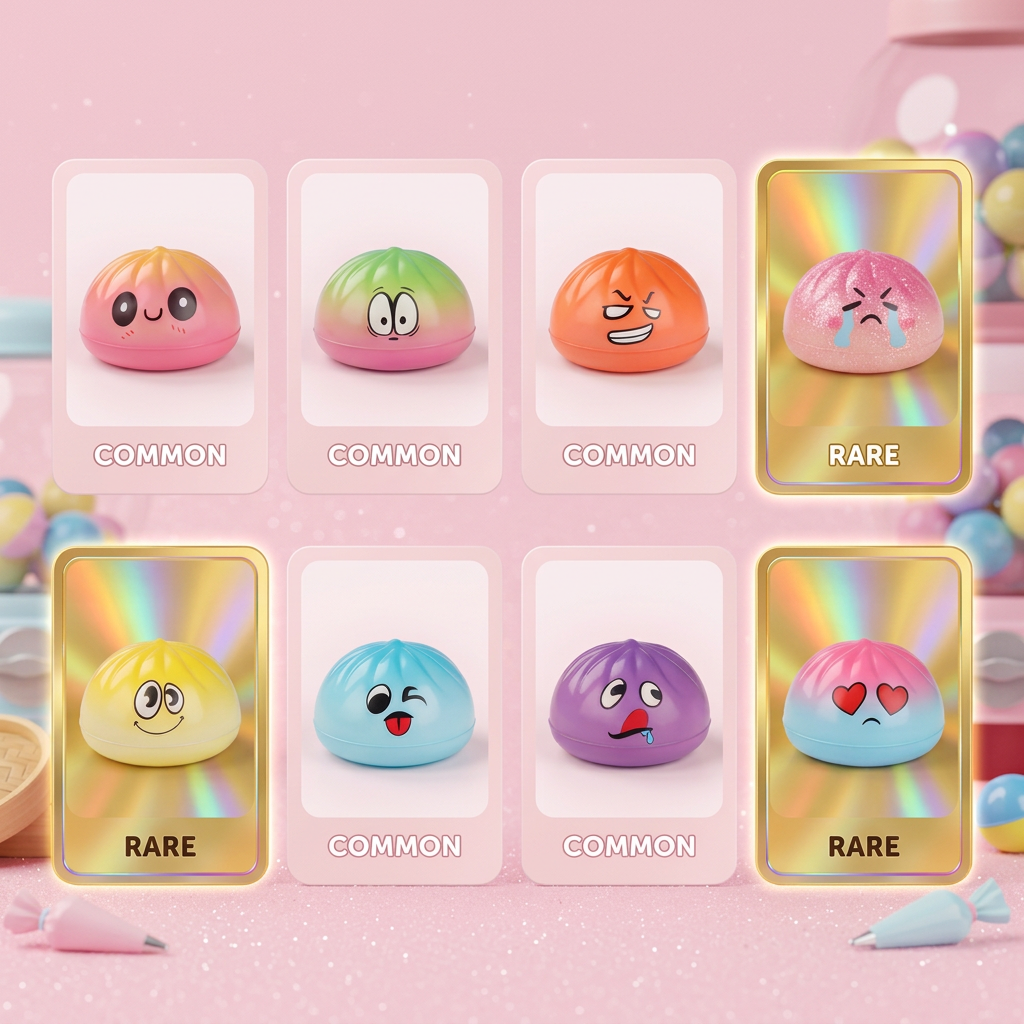 Mini Dumpling Squishy Mystery Set being squeezed, soft slow-rise foam