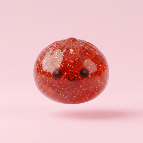 Mini Metallic Dumpling Squishy being squeezed, soft slow-rise foam