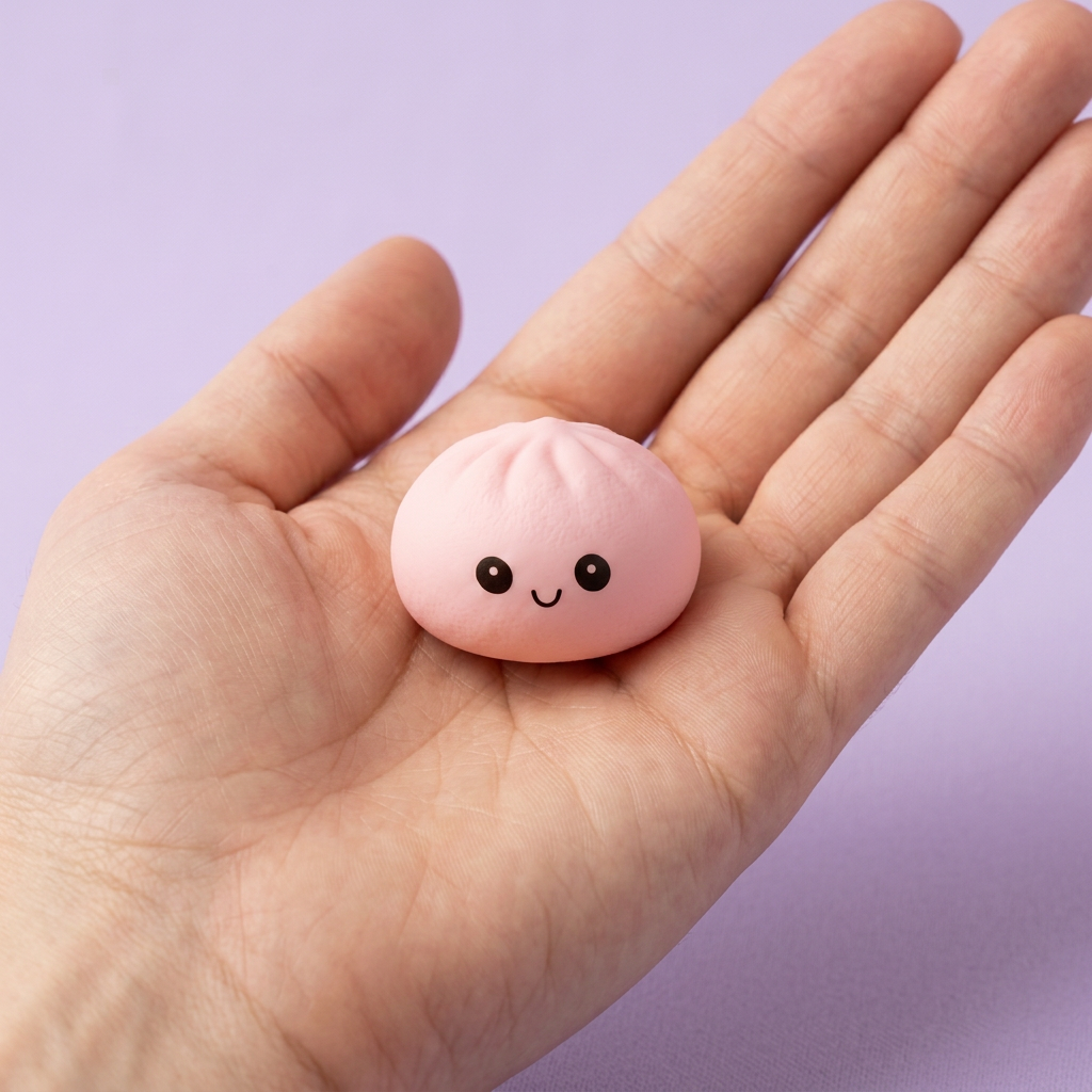 Mini Mystery Dumplings Squishy held in hand, actual size