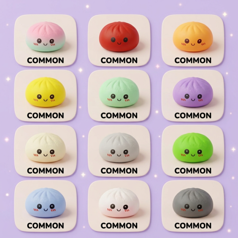 Mini Mystery Dumplings Squishy being squeezed, soft slow-rise foam