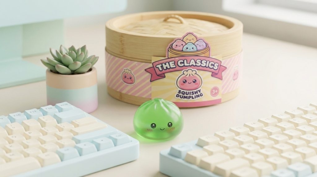 Mini Sugar Dumpling Squishy Set in its kawaii setting