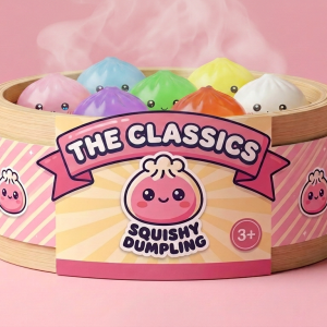 Mini Sugar Dumpling Squishy Set in its bamboo steamer box