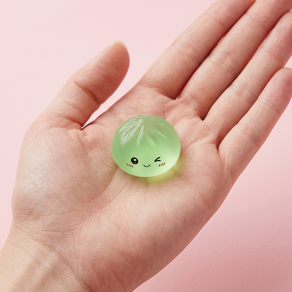 Mini Sugar Dumpling Squishy Set held in hand, actual size