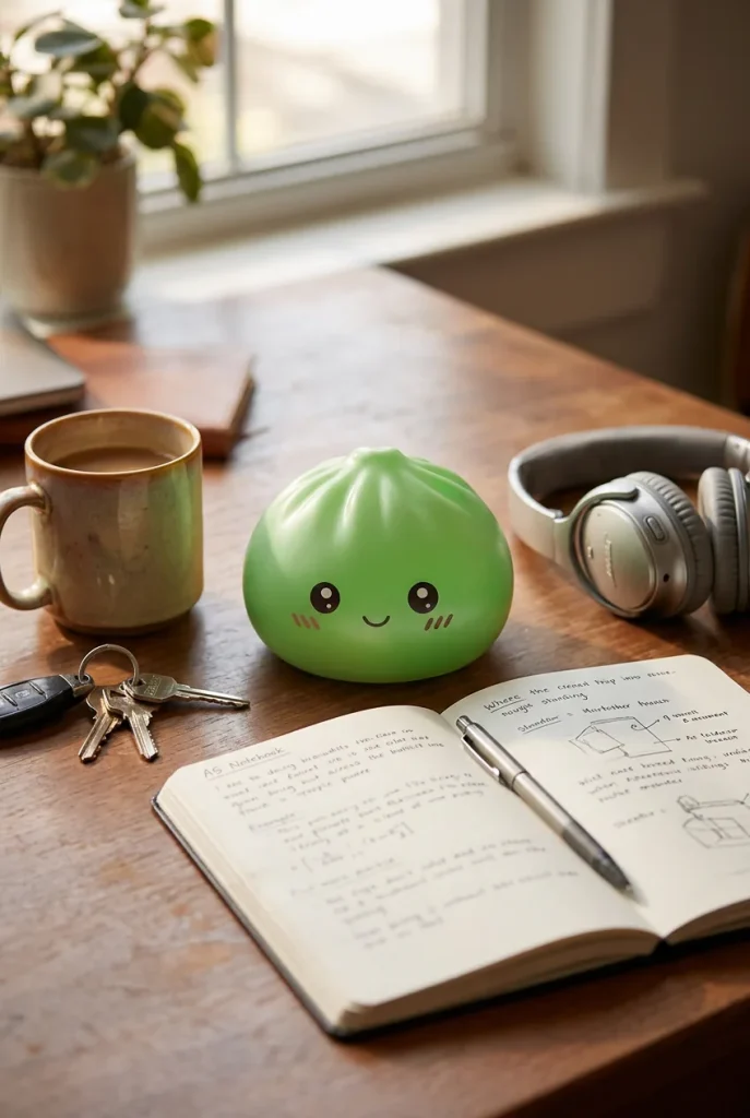 Mini Sugar Dumpling Squishy Set on the desk