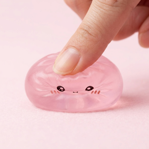 Mini Sugar Dumpling Squishy Set being squeezed, soft slow-rise foam
