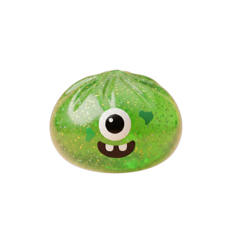 Squishy Dumpling Monstre Halloween Green Glitter being squeezed, soft slow-rise foam