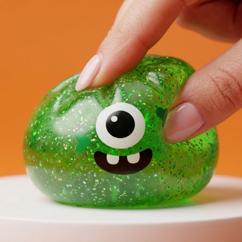 Squishy Dumpling Monstre Halloween Green Glitter — slow-rise effect, the foam springs back slowly