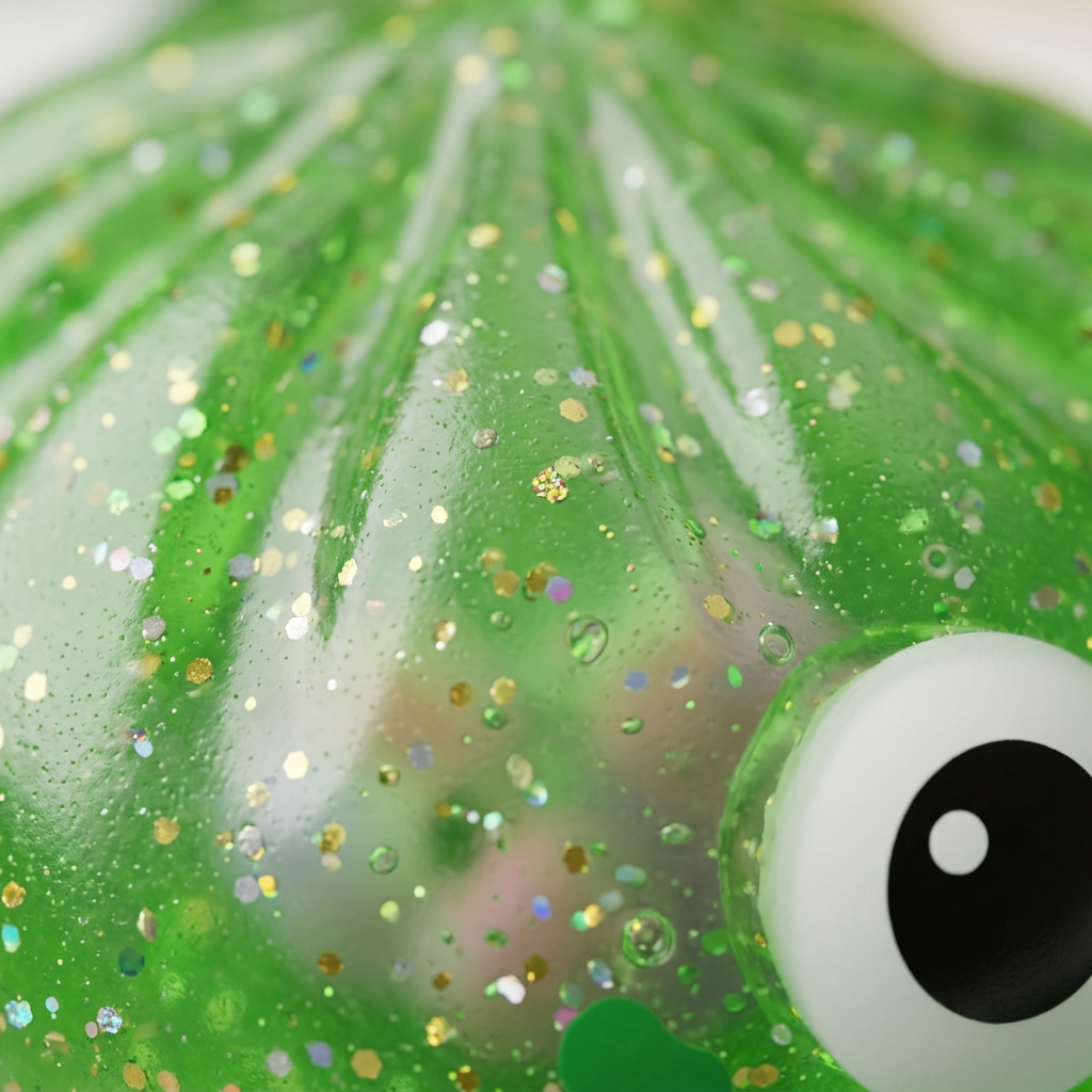Squishy Dumpling Monstre Halloween Green Glitter — close-up of the texture