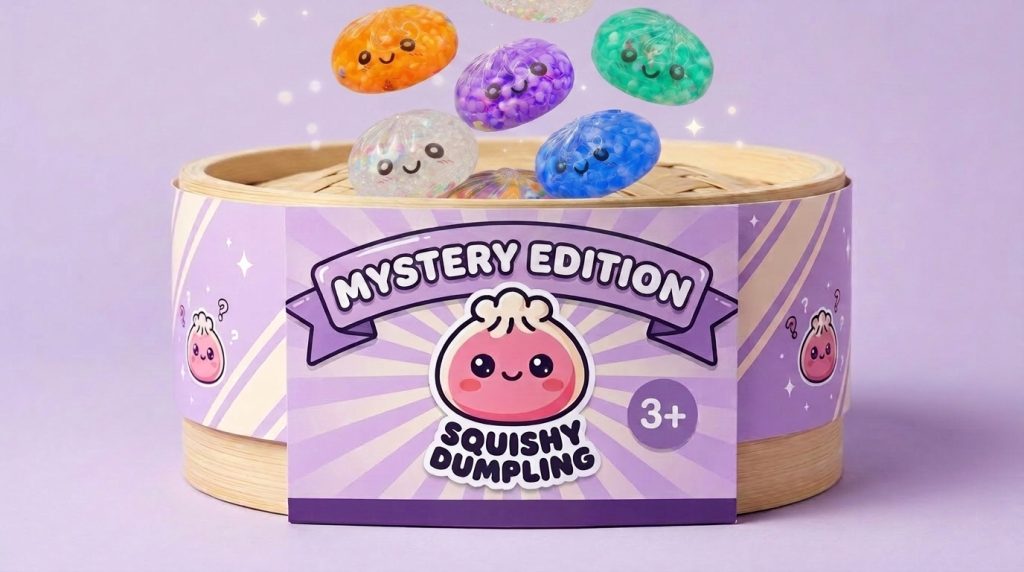 Mystery Bubble Dumpling Squishy being squeezed, soft slow-rise foam