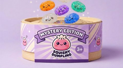 Mystery Bubble Dumpling Squishy being squeezed, soft slow-rise foam