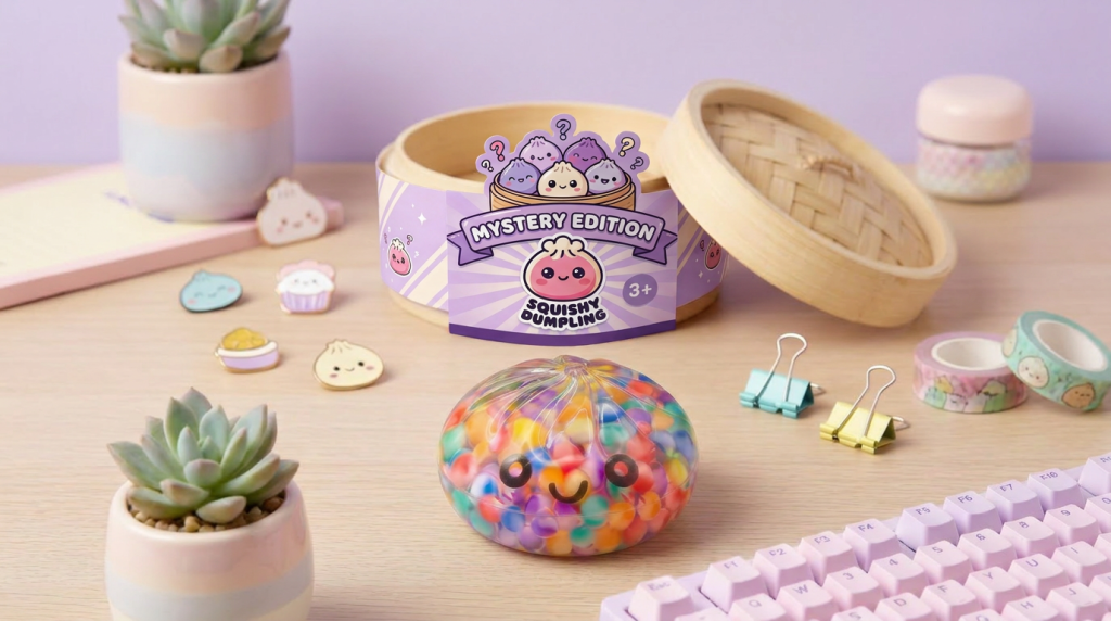 Mystery Bubble Dumpling Squishy in its kawaii setting