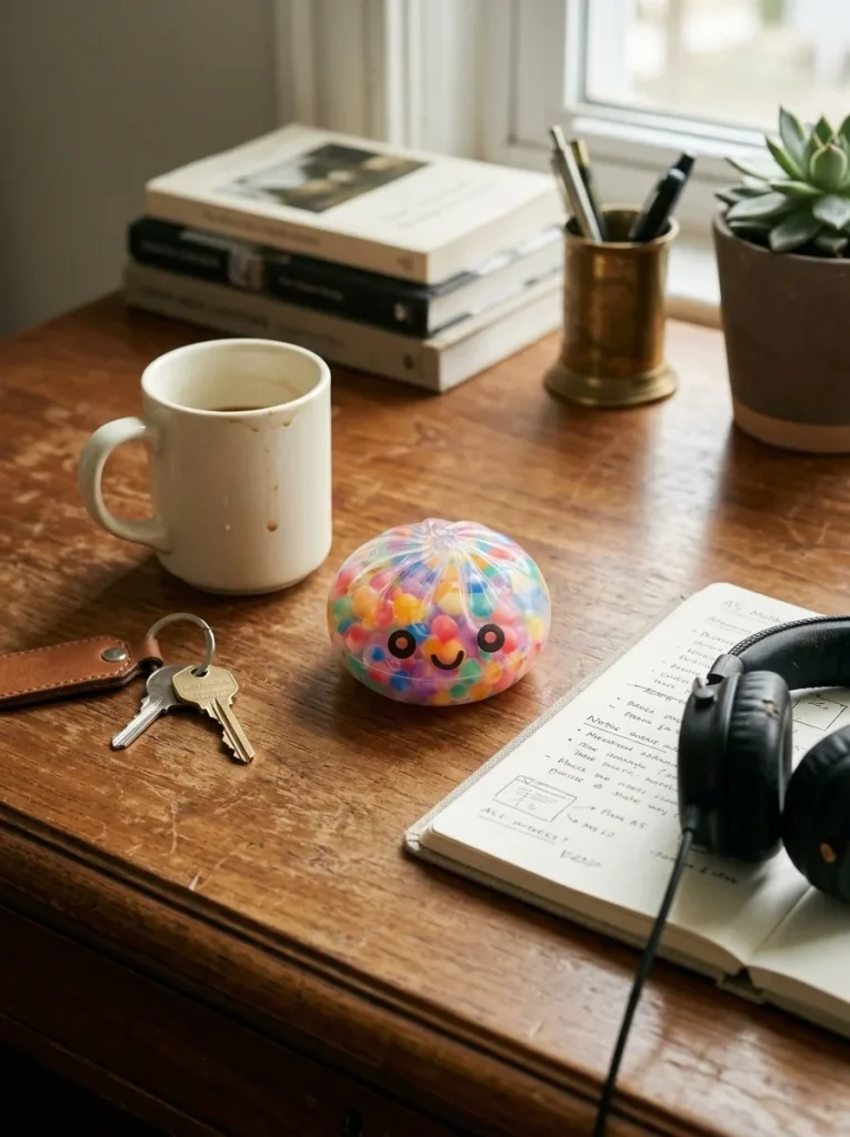 Mystery Bubble Dumpling Squishy on the desk