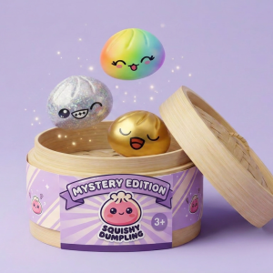 Rare Dumpling Squishy Mystery Box being squeezed, soft slow-rise foam