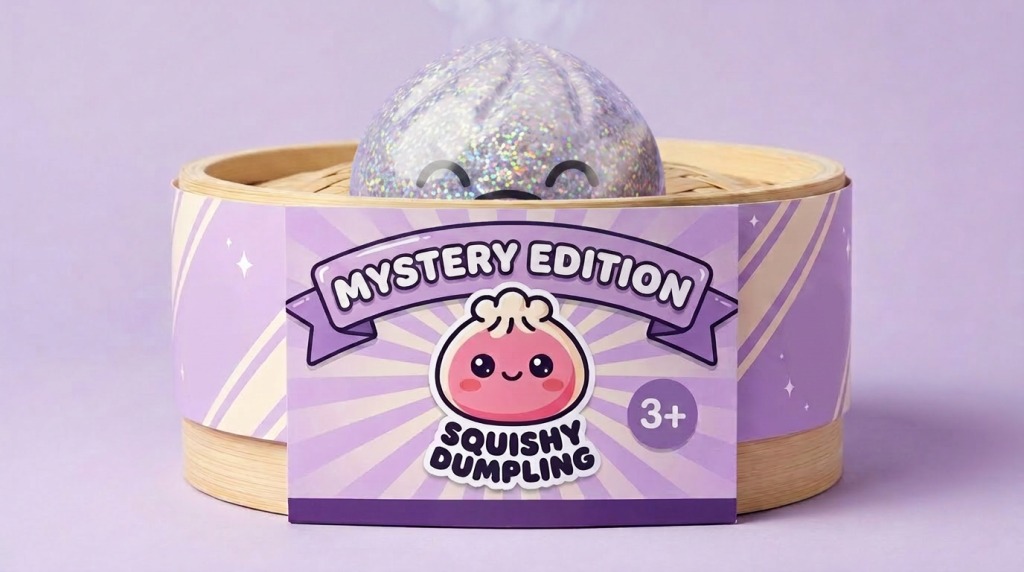 Rare Dumpling Squishy Mystery Box in its bamboo steamer box