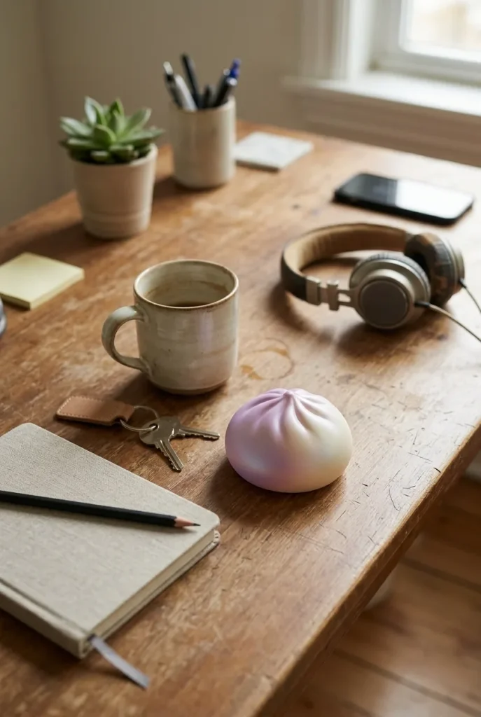 Rare Dumpling Squishy Mystery Box on the desk
