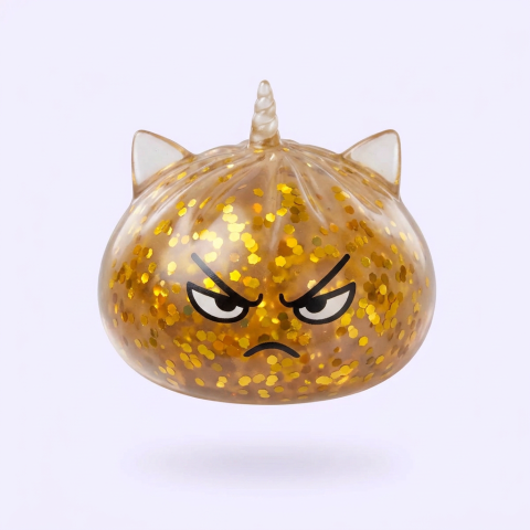 Glitter Dumpling Squishy Rare Unicorn Edition being squeezed, soft slow-rise foam