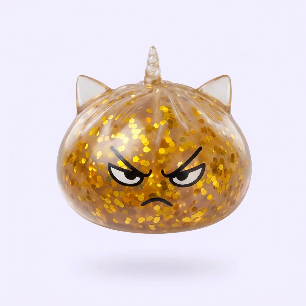 Glitter Dumpling Squishy Rare Unicorn Edition being squeezed, soft slow-rise foam