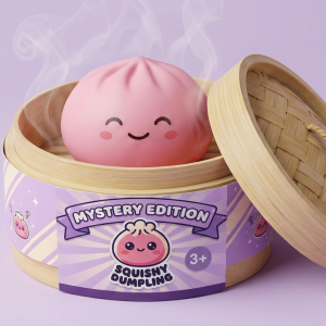 Mystery Dumpling Squishy in its bamboo steamer box