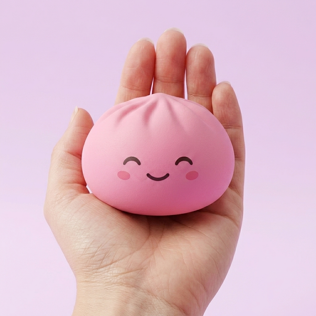 Mystery Dumpling Squishy held in hand, actual size
