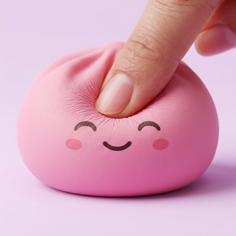 Mystery Dumpling Squishy being squeezed, soft slow-rise foam