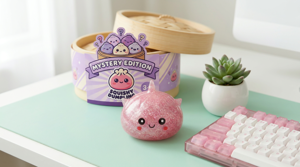 Mystery Unicorn Glitter Dumpling Squishy in its kawaii setting