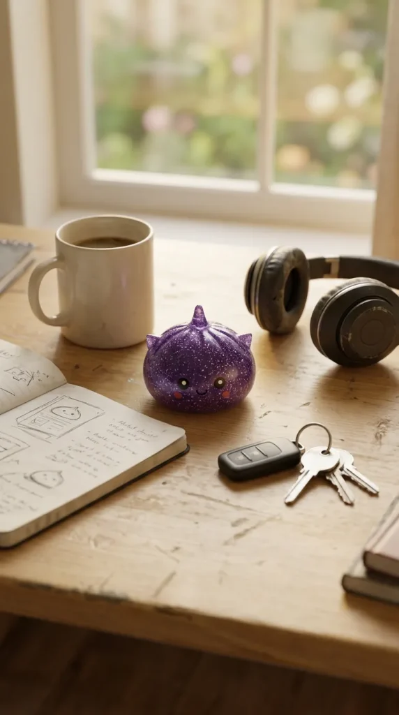 Mystery Unicorn Glitter Dumpling Squishy on the desk