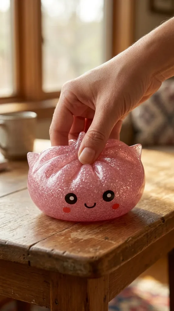 Mystery Unicorn Glitter Dumpling Squishy mid-squish