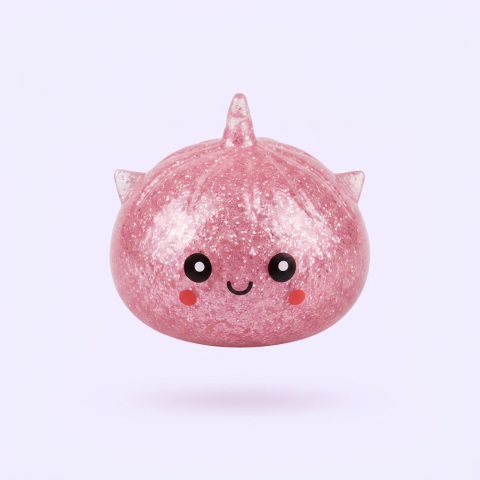 Mystery Unicorn Glitter Dumpling Squishy being squeezed, soft slow-rise foam
