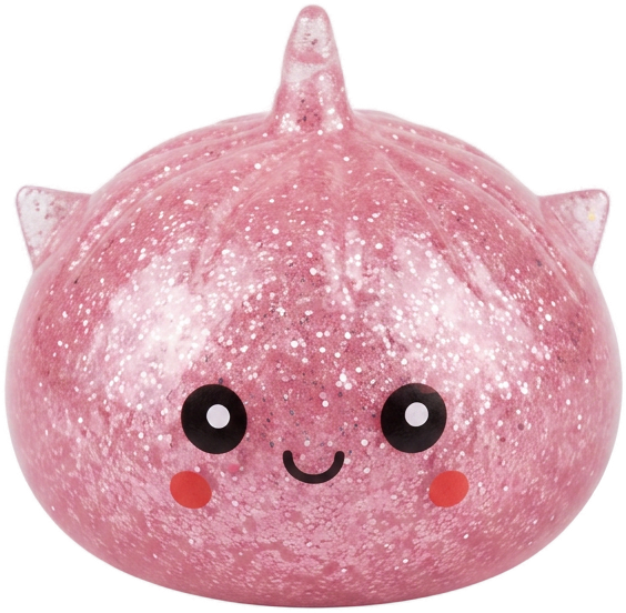 Mystery Unicorn Glitter Dumpling Squishy being squeezed, soft slow-rise foam