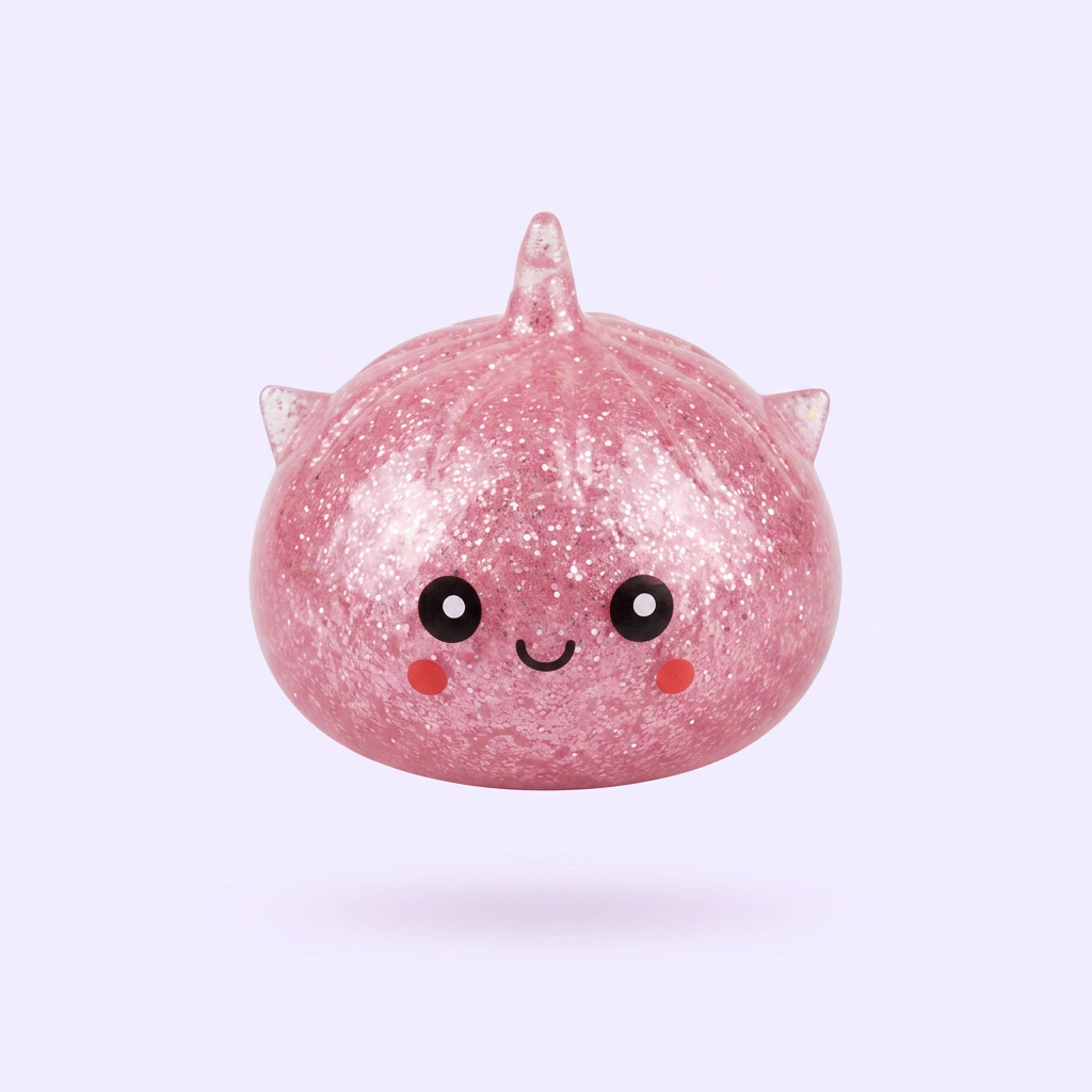 Mystery Unicorn Glitter Dumpling Squishy being squeezed, soft slow-rise foam
