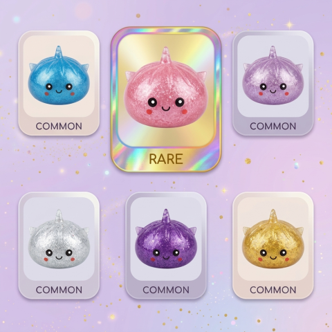 Mystery Unicorn Glitter Dumpling Squishy being squeezed, soft slow-rise foam