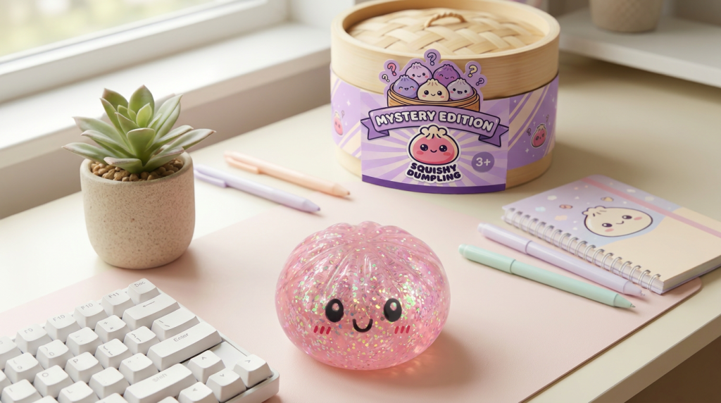 Glitter Surprise Mystery Dumpling Squishy in its kawaii setting