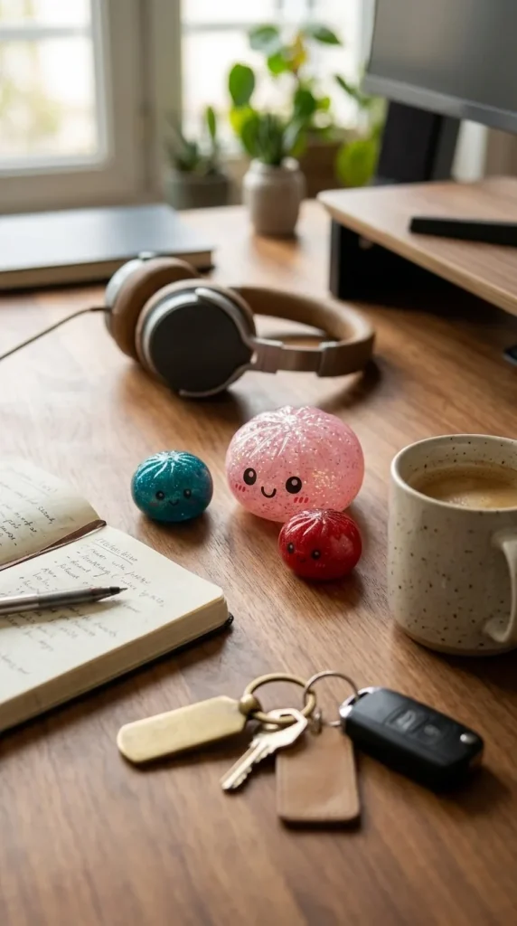 Glitter Surprise Mystery Dumpling Squishy on the desk