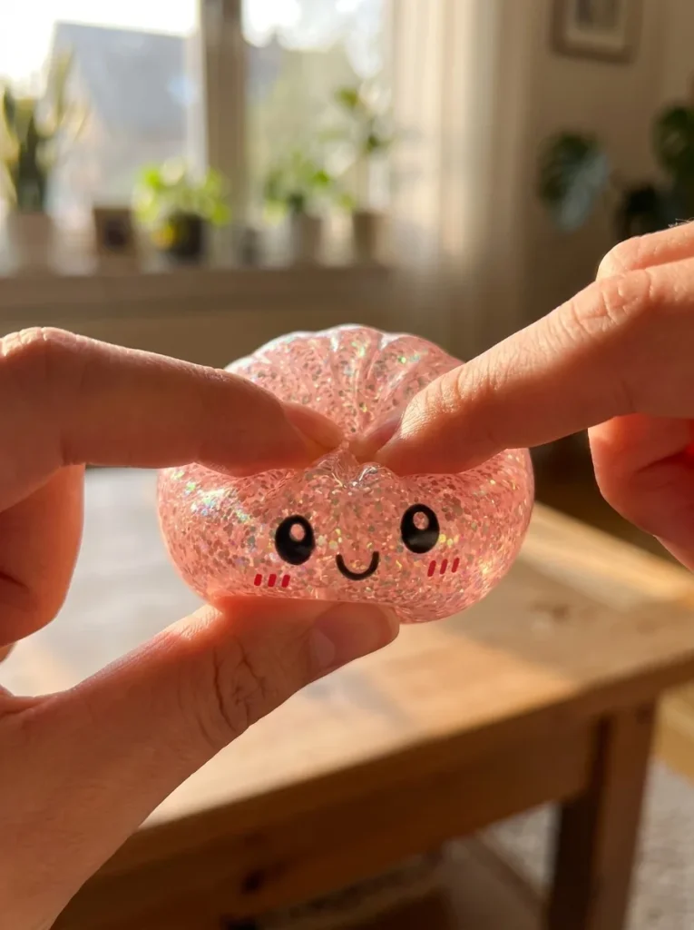 Glitter Surprise Mystery Dumpling Squishy mid-squish