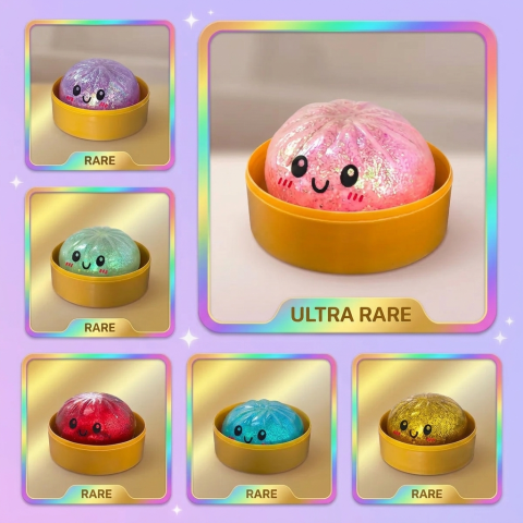 Glitter Surprise Mystery Dumpling Squishy being squeezed, soft slow-rise foam