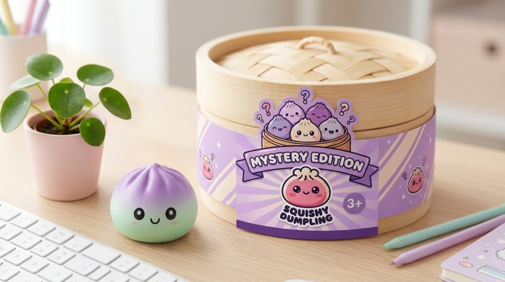 Ombre Mystery Dumpling Squishy in its kawaii setting
