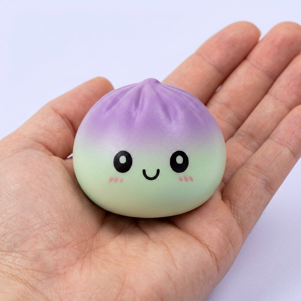 Ombre Mystery Dumpling Squishy held in hand, actual size