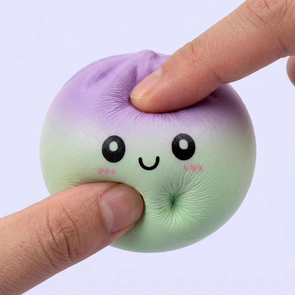 Ombre Mystery Dumpling Squishy being squeezed, soft slow-rise foam