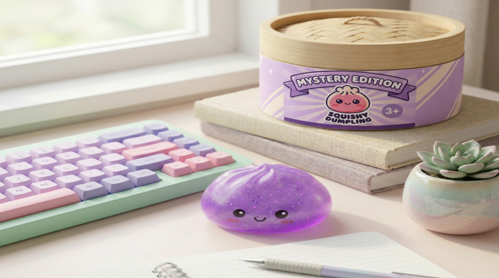 Mystery Glow in the Dark Dumpling Squishy in its kawaii setting
