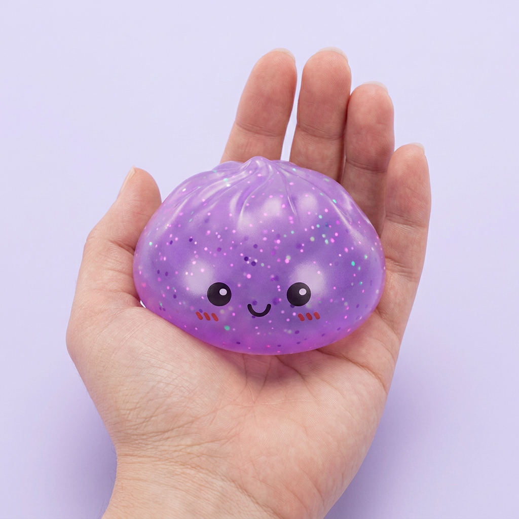 Mystery Glow in the Dark Dumpling Squishy held in hand, actual size