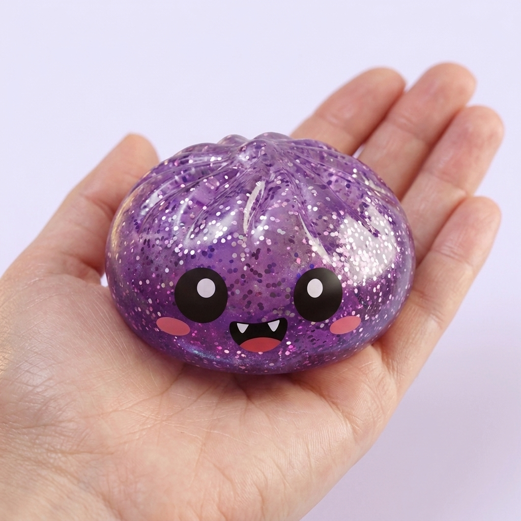 Squishy Dumpling Mystery Halloween Box held in hand, actual size