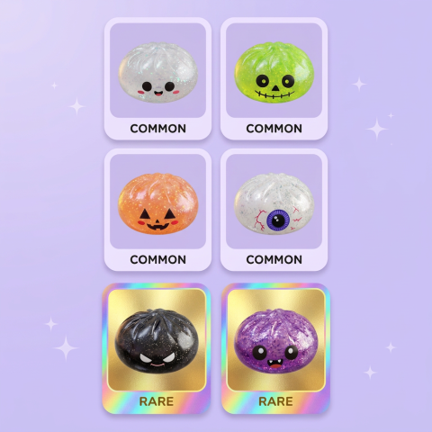 Squishy Dumpling Mystery Halloween Box being squeezed, soft slow-rise foam