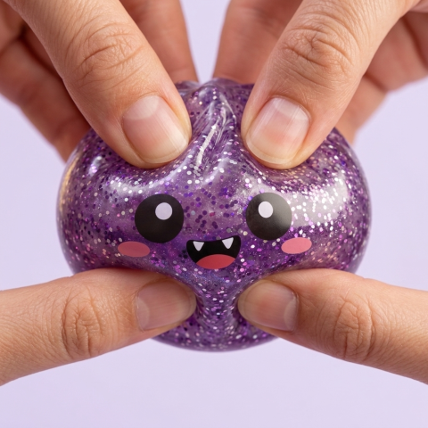 Squishy Dumpling Mystery Halloween Box being squeezed, soft slow-rise foam