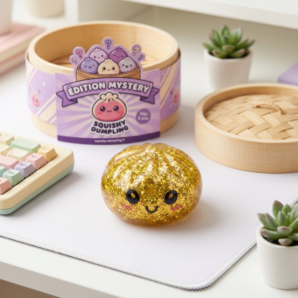 Mystery Glitter Dumpling Squishy Mini Set in its kawaii setting