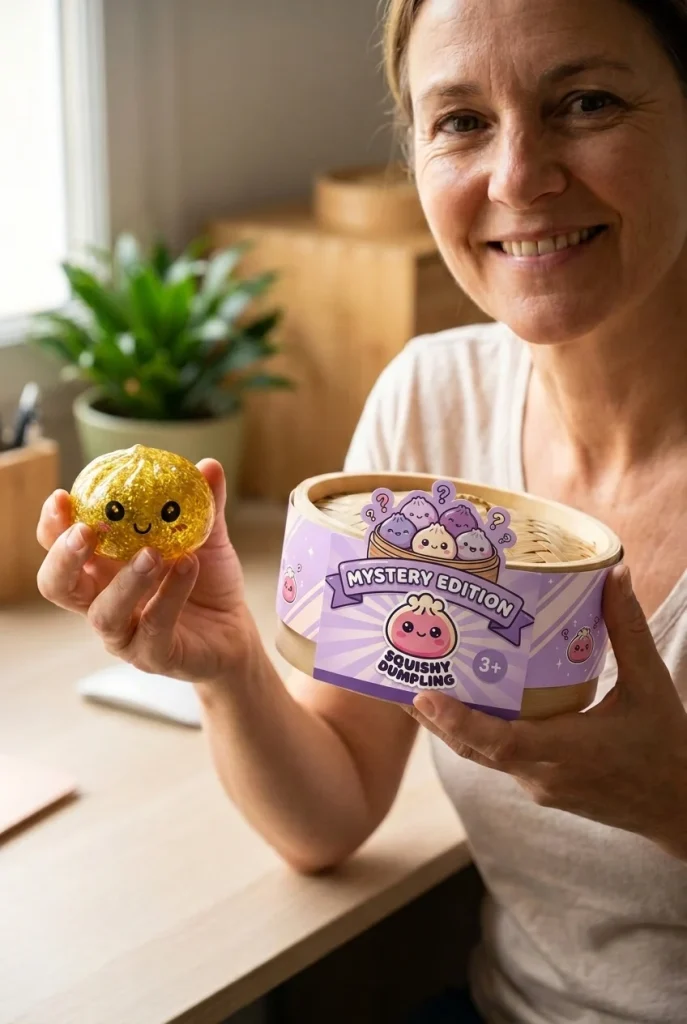 Mystery Glitter Dumpling Squishy Mini Set with its box