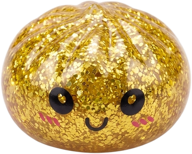 Mystery Glitter Dumpling Squishy Mini Set being squeezed, soft slow-rise foam
