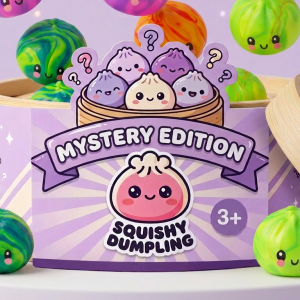Mystery Tie-Dye Dumpling Squishy Mini being squeezed, soft slow-rise foam