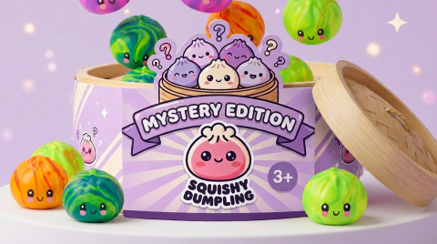 Mystery Tie-Dye Dumpling Squishy Mini being squeezed, soft slow-rise foam