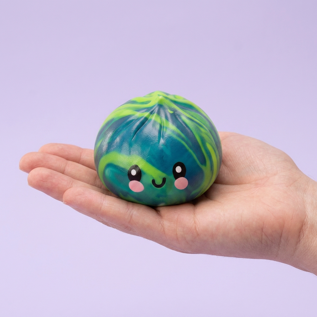Mystery Tie-Dye Dumpling Squishy Mini held in hand, actual size